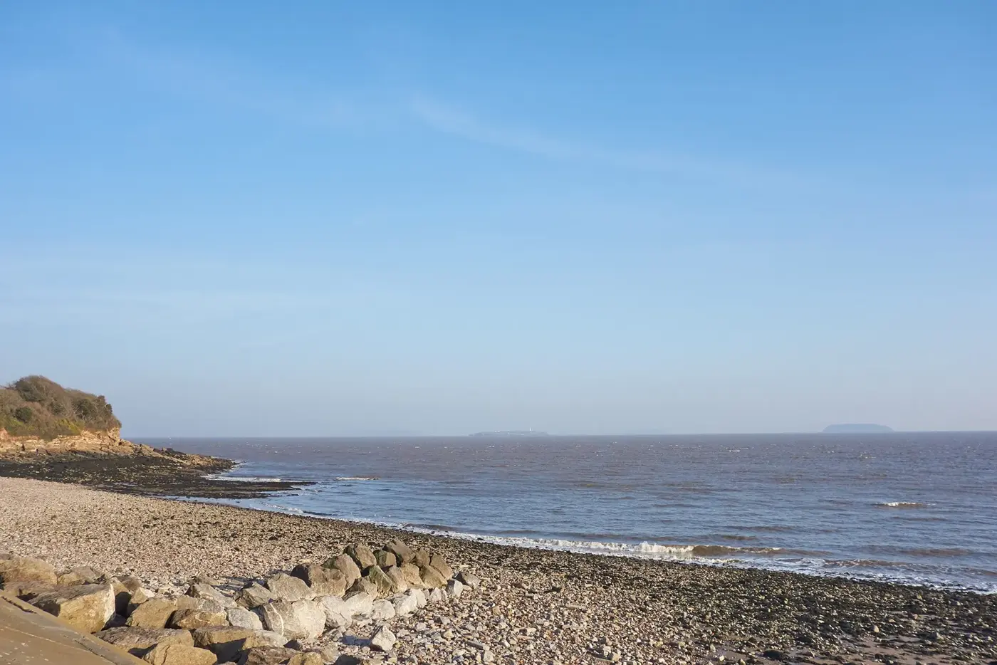 Flat Holm island seen from the beach at Lavernock